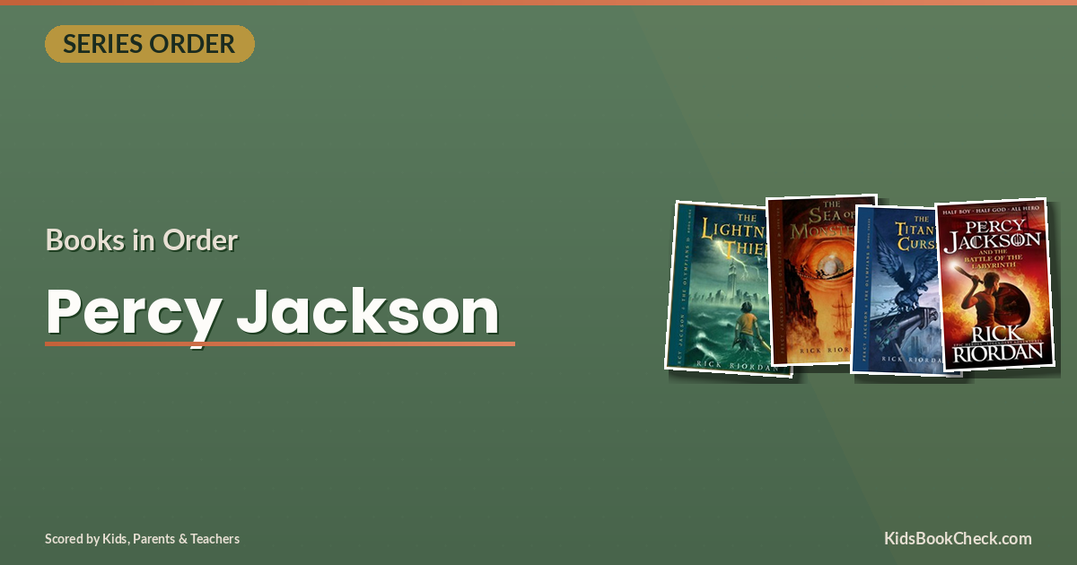 Percy Jackson books lined up in reading order